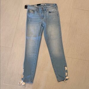 Mavi Light Blue Cropped Slim Jeans with Lace-Up Hem